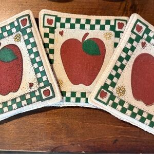 Apple Motif Fabric Coasters Set of 3 - Red & Green